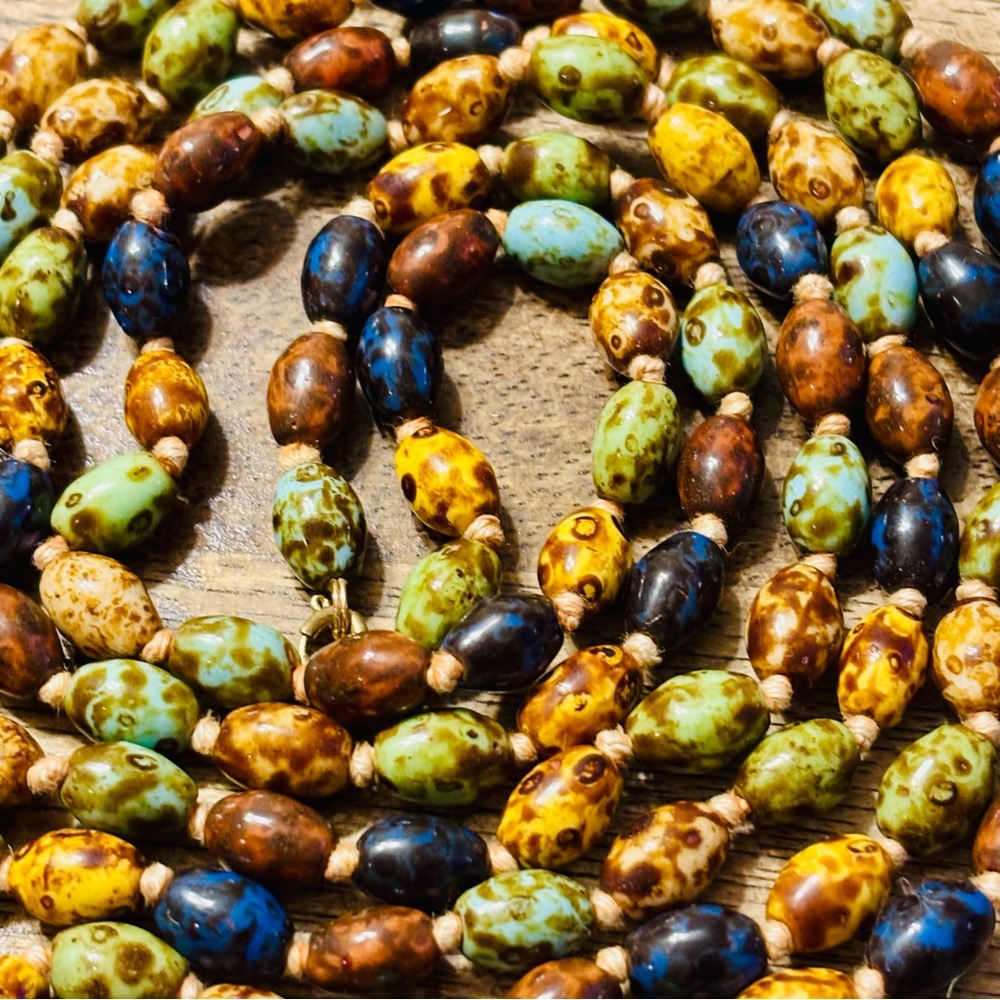 Mid-century ceramic art beads Japanese mottled retro boho necklace strand